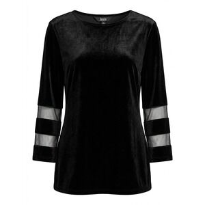 NEW Slim Factor Investments‎ Women's 1X Black Velvet Mesh Stripe 3/4 Sleeve Top